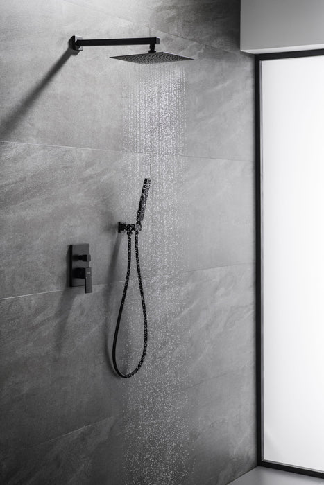 Trustmade 10 Inches Ceiling Mount Pressure Balanced Shower System, Bathroom Luxury Rain Mixer Shower Combo Set, Matte Black