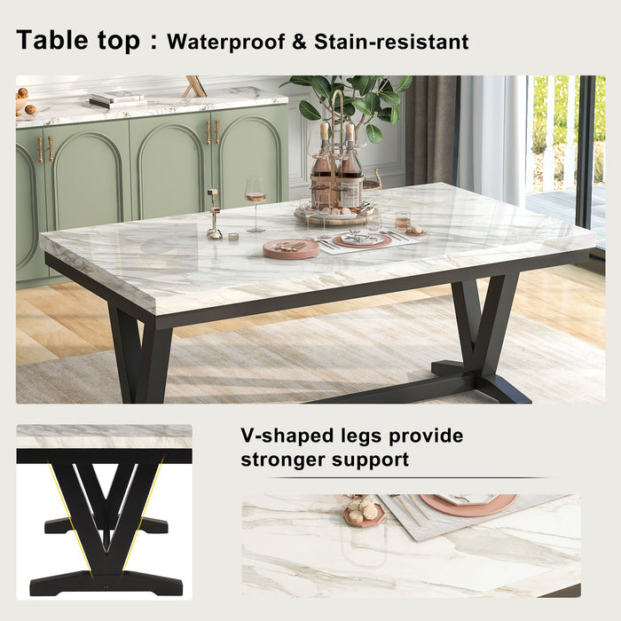 6 - Piece Dining Table Set With 1 Faux Marble Top Table, 4 Upholstered Seats And 1 Bench