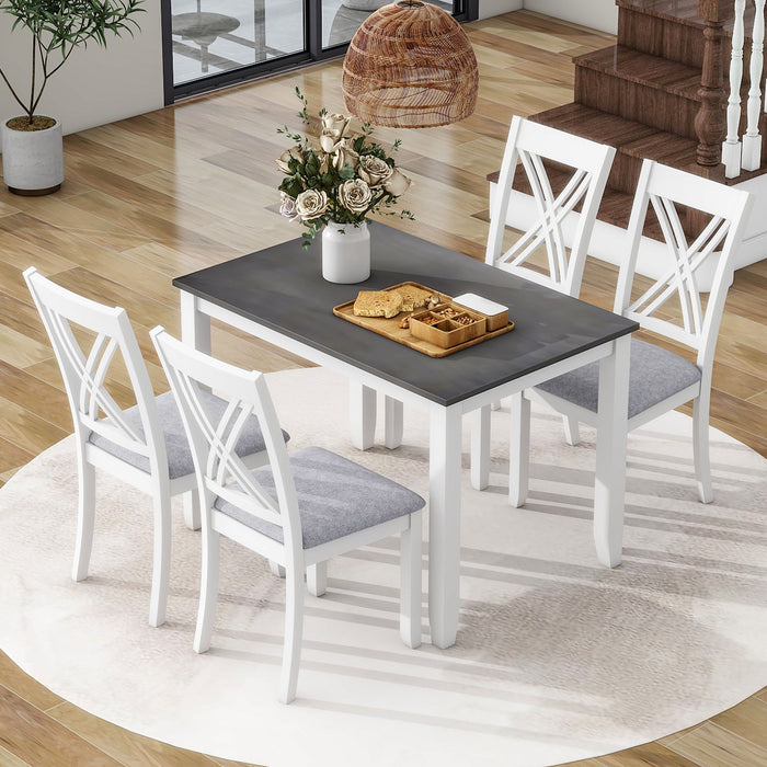 Topmax Rustic Minimalist Wood 5 Piece Dining Table Set With 4 X-Back Chairs For Small Places, Gray