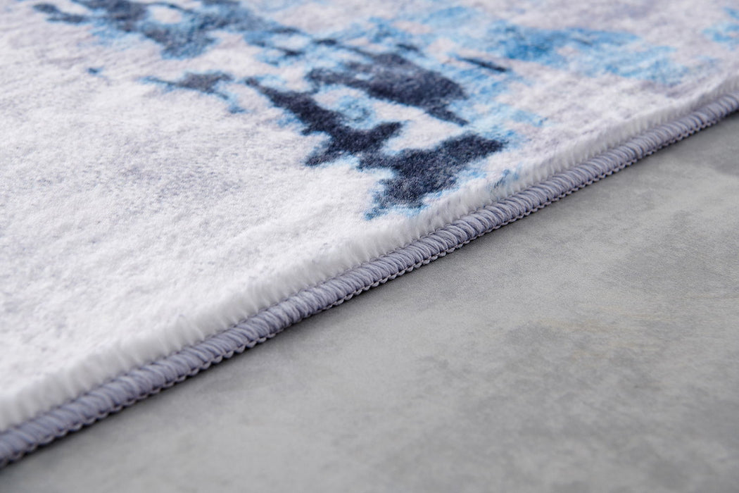 Zara Collection Abstract Design Gray, Blue, Yellow Machine Washable Super Soft Area Rug