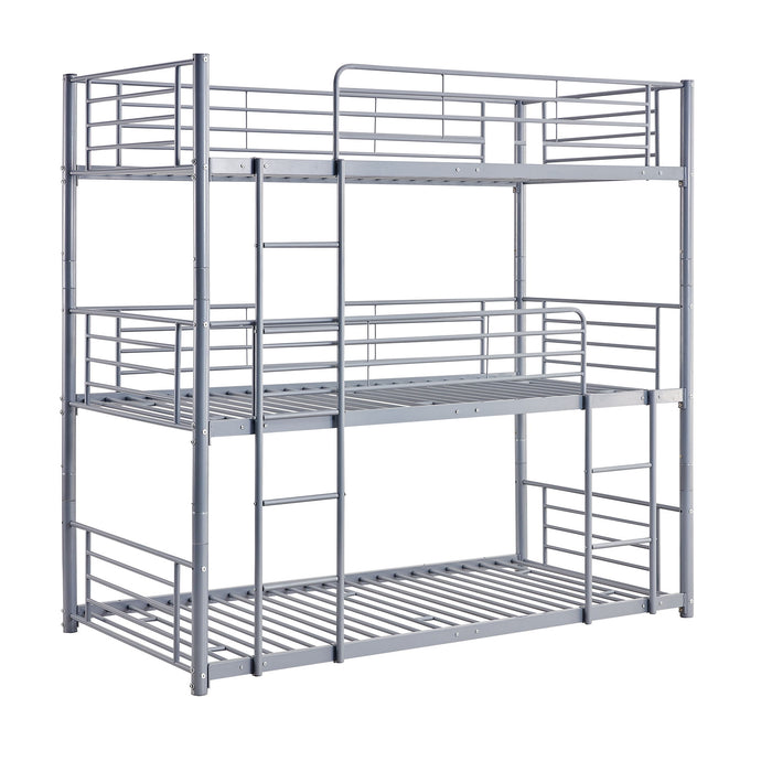 Twin-Twin-Twin Triple Bed With Built-In Ladder, Divided Into Three Separate Beds - Gray