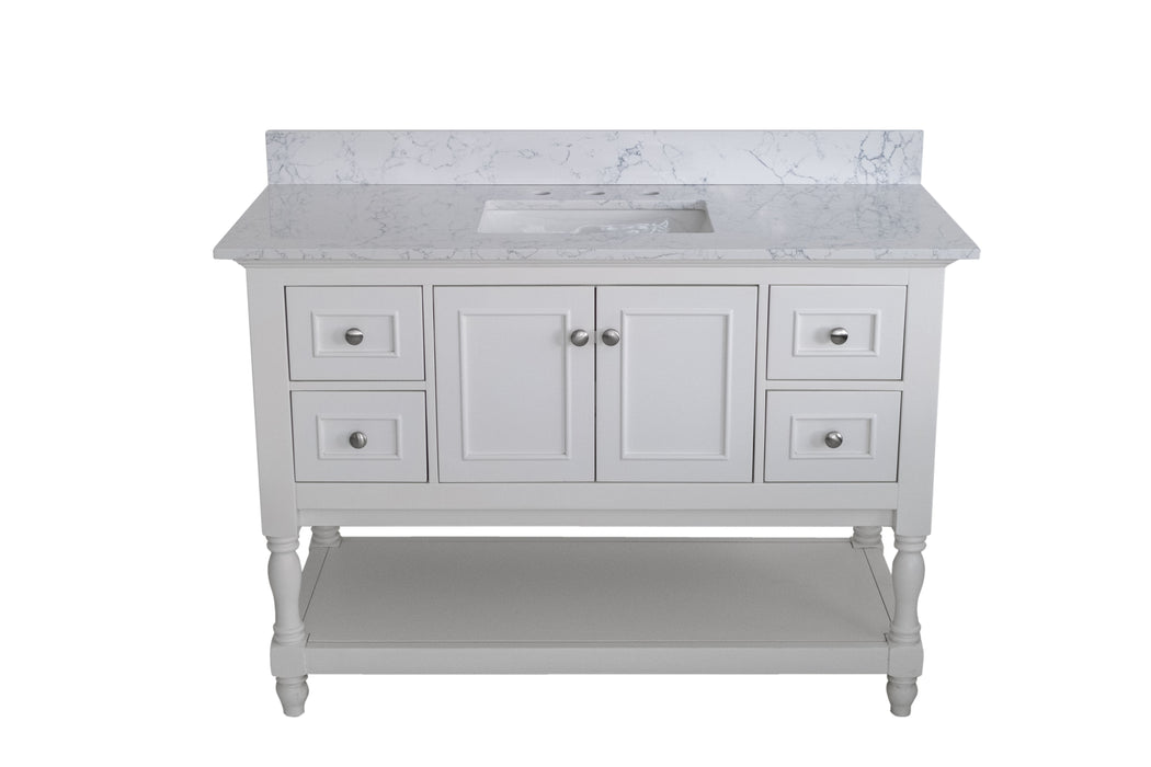 Montary 43" X 22" Bathroom Stone Vanity Top Carrara Jade Engineered Marble Color With Undermount Ceramic Sink And 3 Faucet Hole With Backsplash