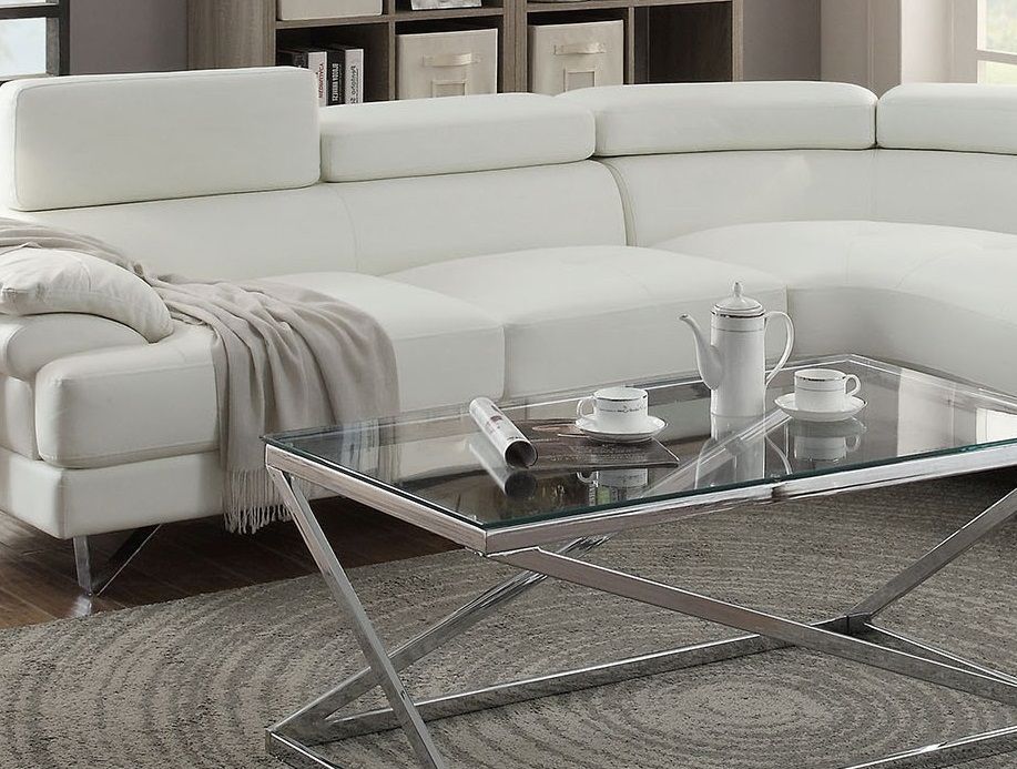 Living Room Furniture Sectional Sofa 2 Piece Set White Faux Leather Flip-Up Headrest Sofa Chaise