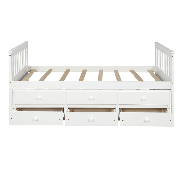 Topmax Captain'S Bed Twin Daybed With Trundle Bed And Storage Drawers, White