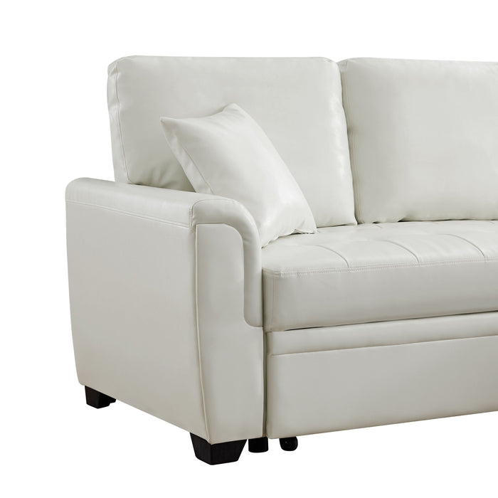 White PU Leather Upholstered Sleeper Sofa Combination