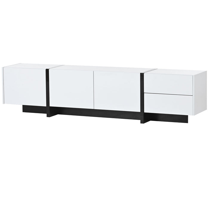 On-Trend White & Black Contemporary Rectangle Design TV Stand, Unique Style TV Console Table For Tvs Up To 8'', Modern TV Cabinet With High Gloss Uv Surface
