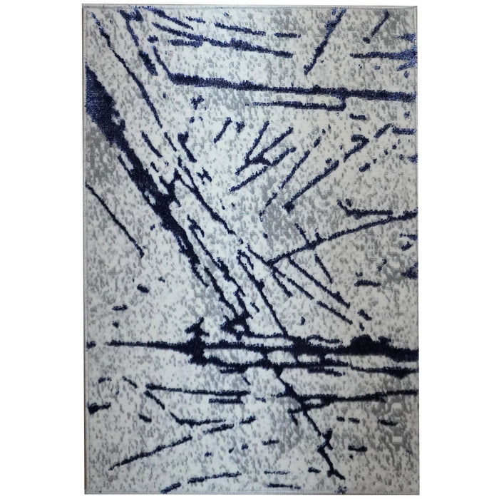 Shifra - Luxury Area Rug In Gray With Navy Blue Abstract Design