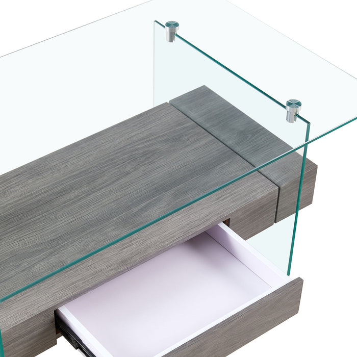 Coffee Table With Dual Shelves - Transparent / Gray