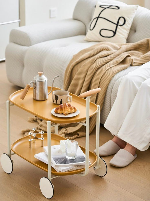 Jycc - Yel Movable Small Pushcart Small Cart Double Layered Coffee Table Leisure Modern Living Room