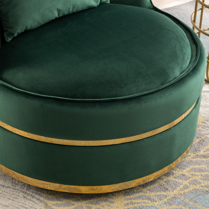 360 Degree Swivel Accent Chair Velvet Modern Upholstered Barrel Chair Over-Sized Soft Chair With Seat Cushion For Living Room, Bedroom, Office, Apartment, Green