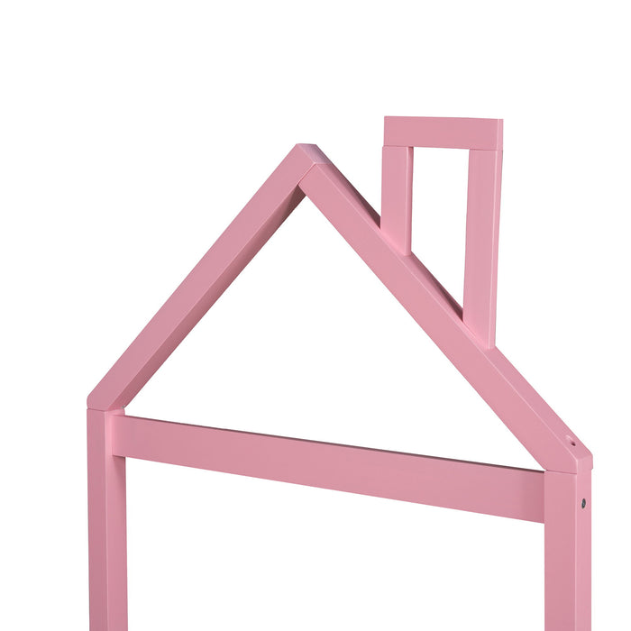 Twin Size Wood Platform Bed With House Shaped Headboard (Pink)