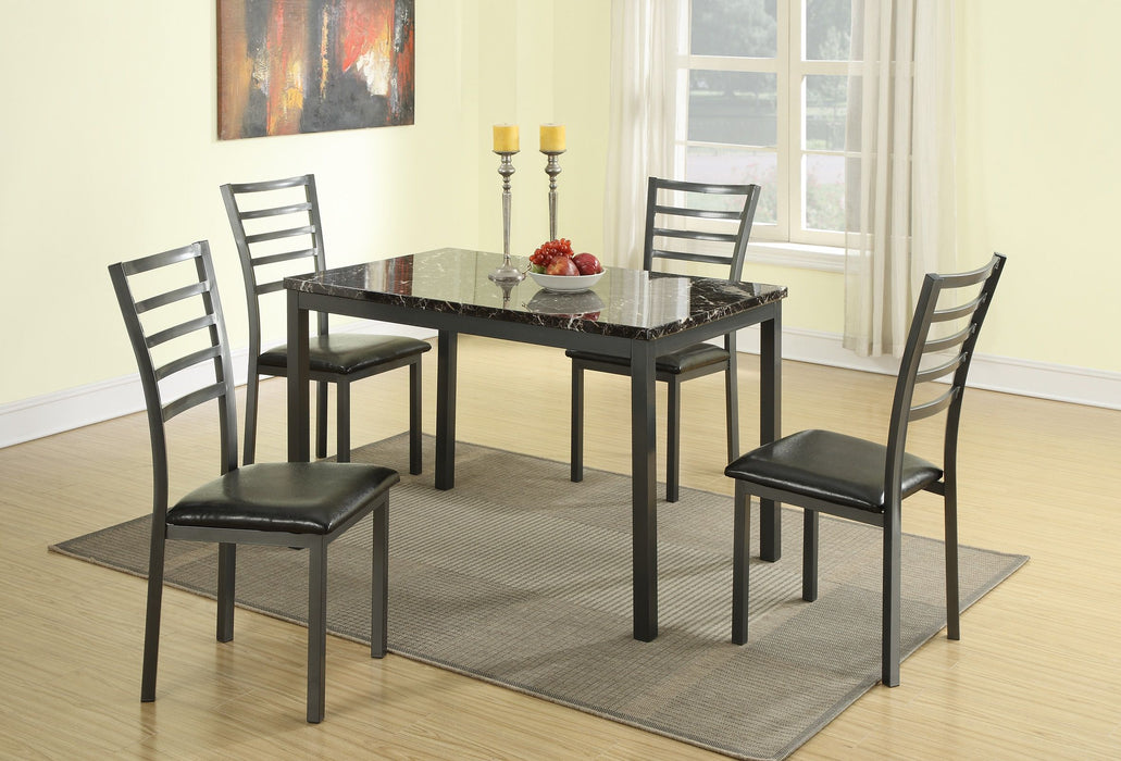 Modern Simple Dining Room Furniture 5 Pieces Dining Set Table And 4 Chairs Faux Marble Top Table Black Faux Leather Chairs