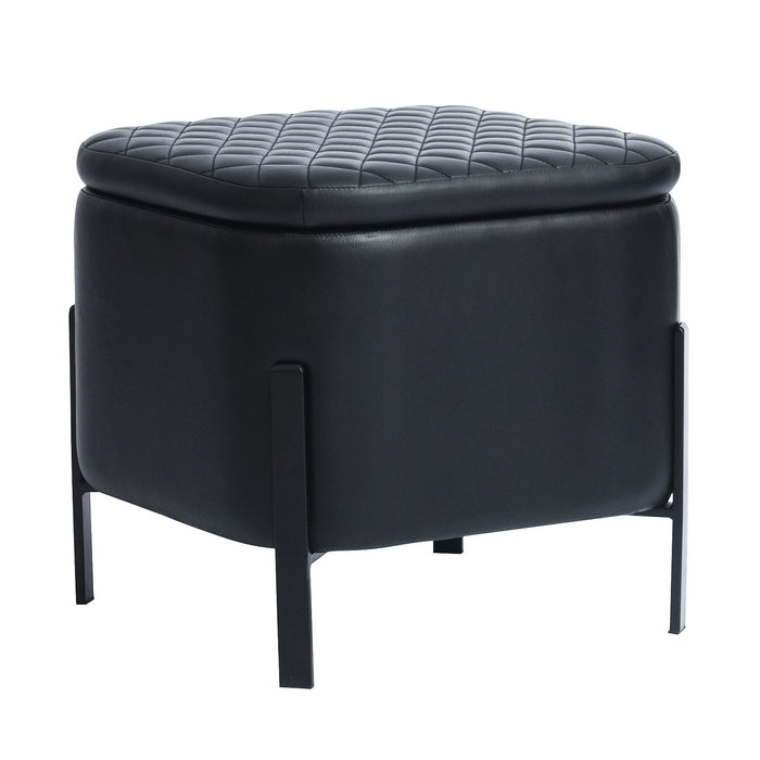 Square Upholstered Ottoman Modern PU Poufs With Storage, Black