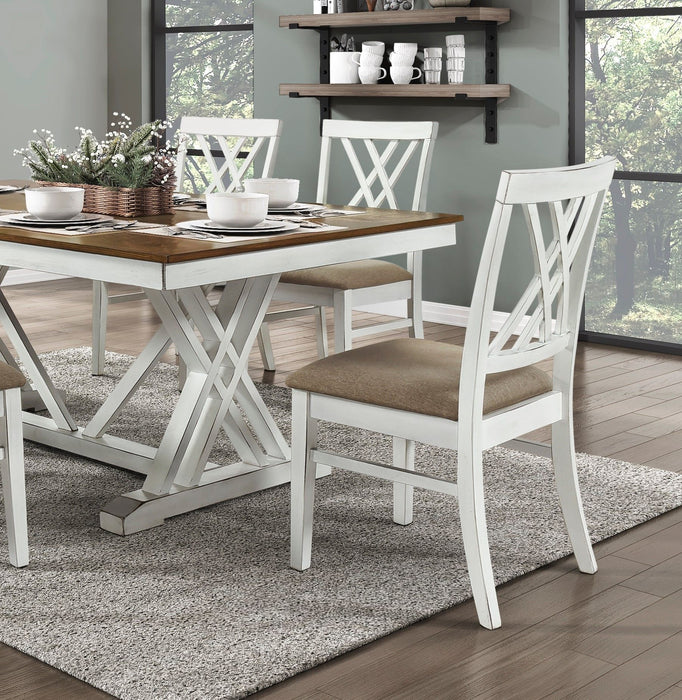 Modern Style White And Oak Finish 5 Pieces Dining Set Table Extension Leaf 4 Side Chairs Upholstered Seat Charming Traditional Dining Room Furniture