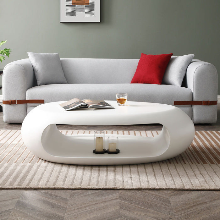Modern Oval Coffee Table, Sturdy Fiberglass Center Cocktail Table Tea Table For Living Room, White