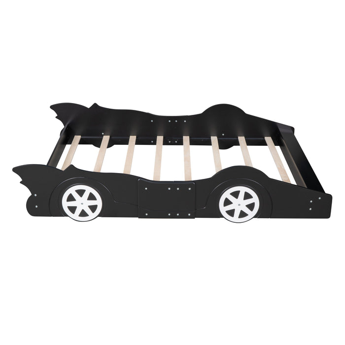 Full Size Race Car-Shaped Platform Bed With Wheels, Black