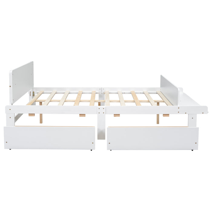 Full Bed With Footboard Bench, 2 Drawers, White