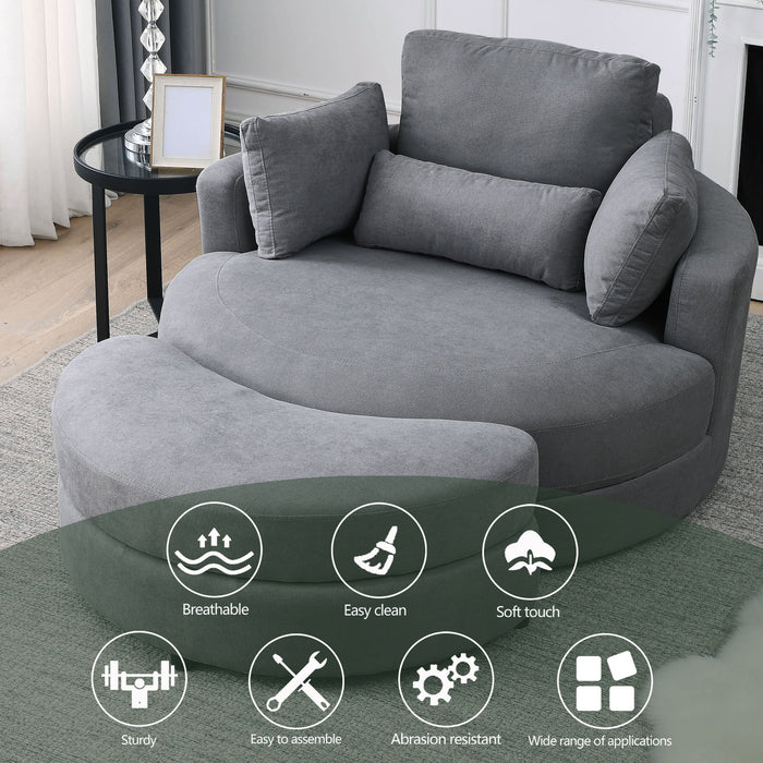 Welike Swivel Accent Barrel Modern Dark Gray Sofa Lounge Club Big Round Chair With Storage Ottoman Linen Fabric For Living Room Hotel With Pillows
