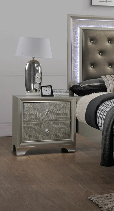 1 Piece Modern Glam Style Champagne Finish Two Drawer Nightstand Embossed Crocodile Pattern