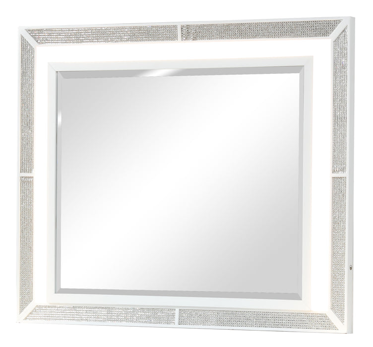 Crystal Modern Mirror Made With Wood Finished In White