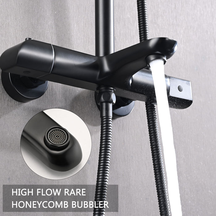 3 Function Shower System With Adjustable Slide Bar Wall Mount Rainfall And Hand Shower In Matte Black Finish