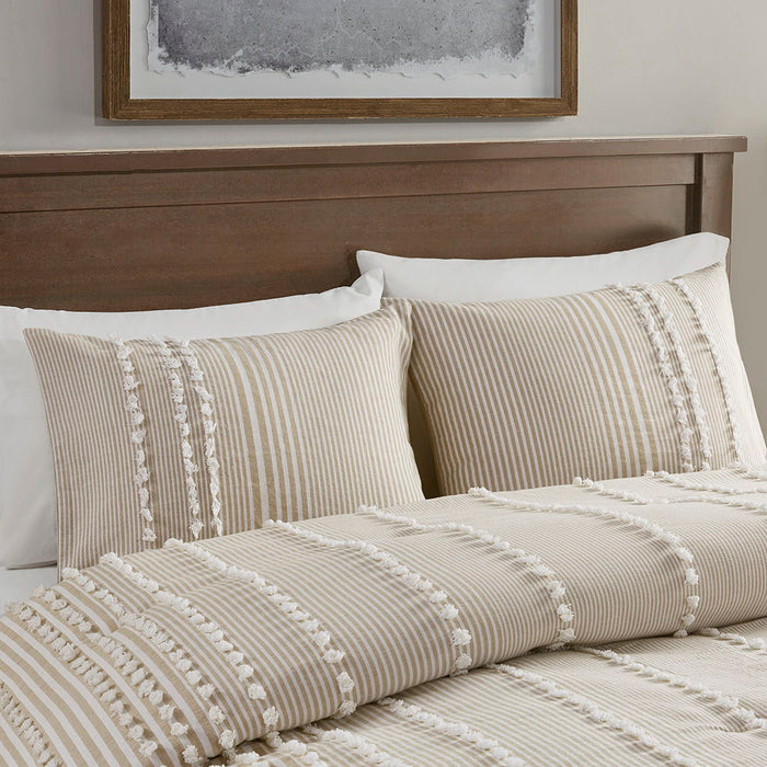 3 Piece Cotton Yarn Dyed Comforter Set - Taupe