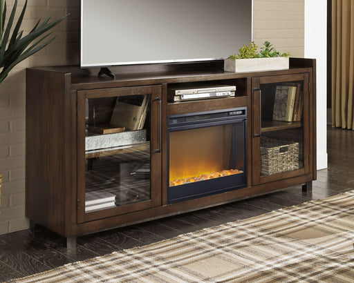 Starmore - Brown - 70" TV Stand With Glass/Stone Fireplace Insert Unique Piece Furniture
