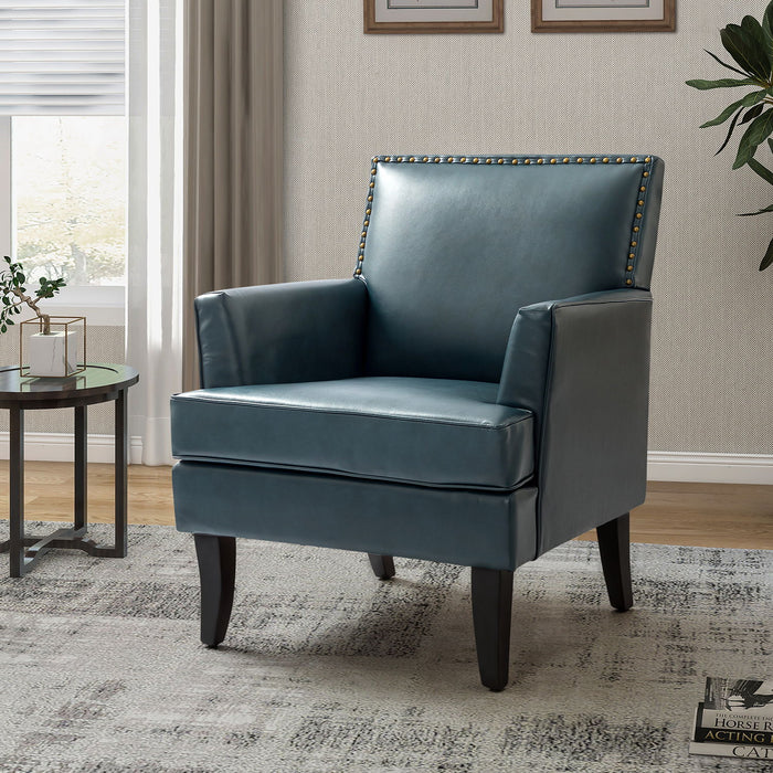 Lapithae Armchair With Solid Wooden Legs And Nailhead Trim - Turquoise