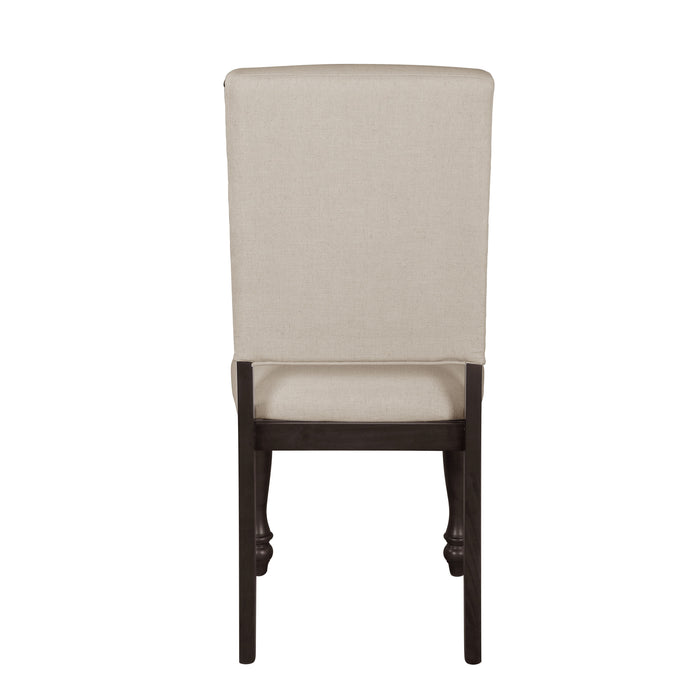 Fabric Upholstery Side Chairs 2 Pieces Set Grayish Brown Finish Wood Frame Nailhead Trim Turned Legs Dining Furniture
