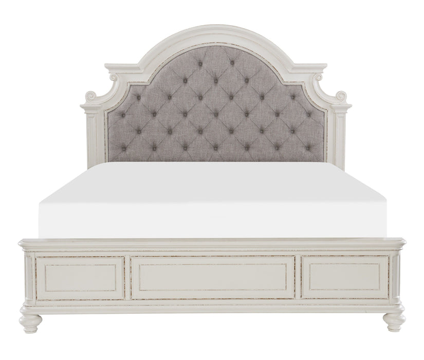 Antique White Finish 1 Piece Queen Size Bed Button - Tufted Upholstered Headboard Traditional Design Bedroom Furniture