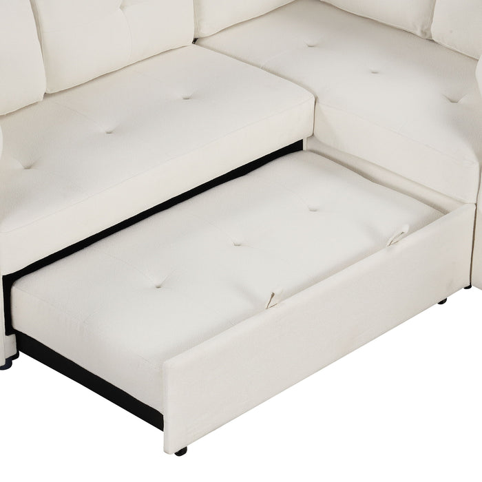 L - Shape Sofa Bed Pull-Out Sleeper Sofa With Wheels, USB Ports, Power Sockets For Living Room, Beige