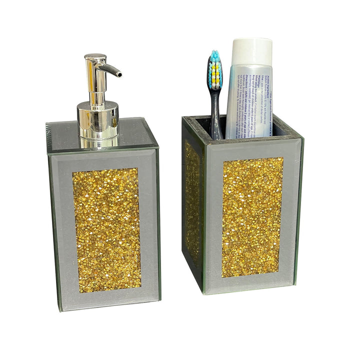 Ambrose Exquisite 2 Piece Square Soap Dispenser And Toothbrush Holder - Gold