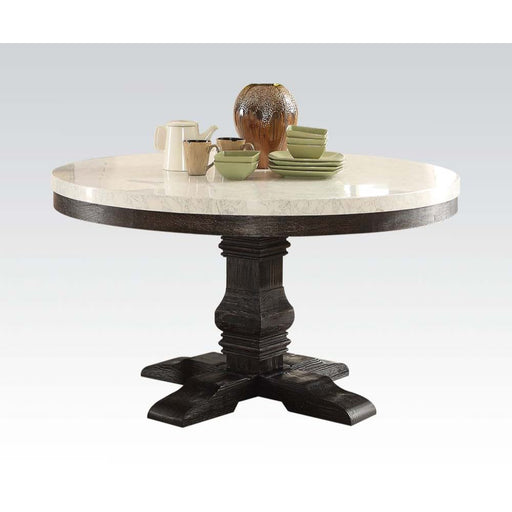 Nolan - Dining Table - White Marble & Salvage Dark Oak - 30" Unique Piece Furniture
