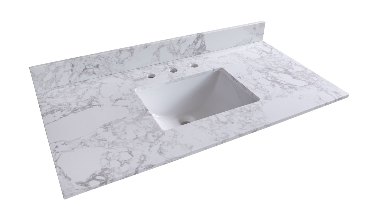 Montary 43" X22" Bathroom Stone Vanity Top Engineered Stone Carrara White Marble Color With Rectangle Undermount Ceramic Sink And 3 Faucet Hole With Back Splash .