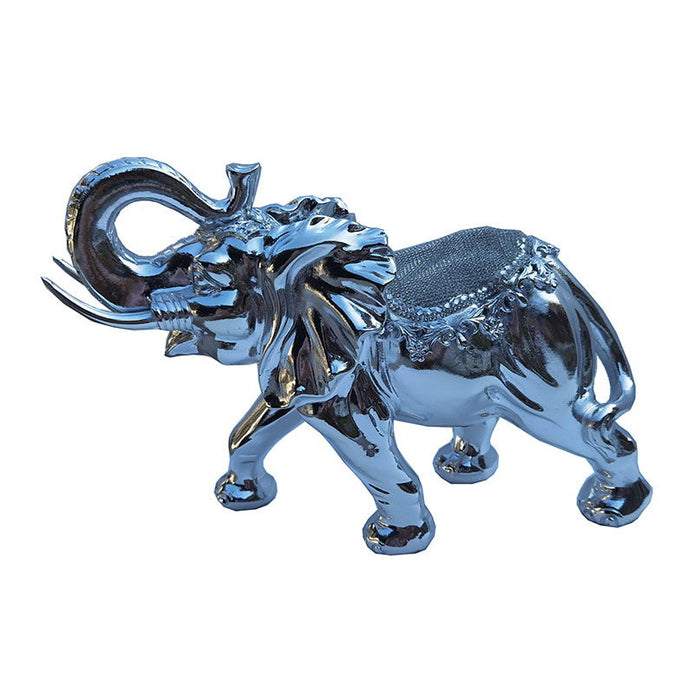 Ambrose Delightfully Extravagant Chrome Plated Elephant With Embedded Crystal Saddle (11. 5" X 5"W X 8. 5"H)