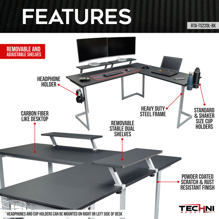 Techni Sport Warrior Shaped Gaming Desk, Black