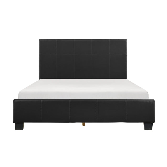 Contemporary Design 1 Piece Queen Bed Black Faux Leather Upholstered Stylish Bedroom Furniture