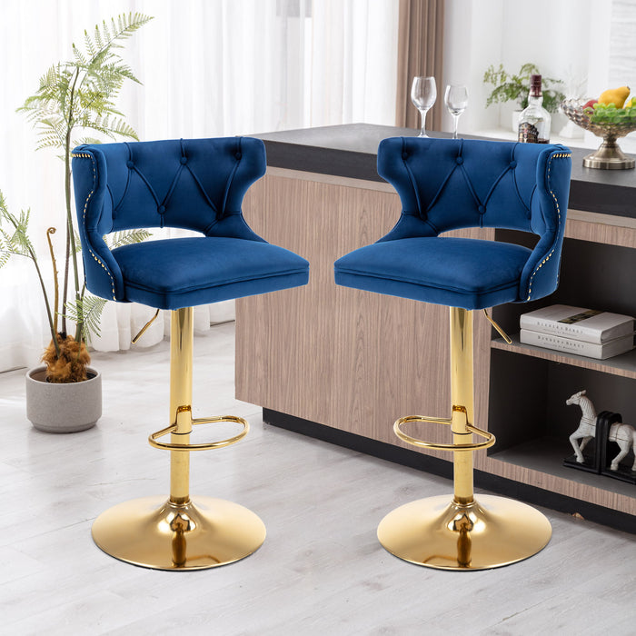 Bar Stools With Back And Footrest Counter Height Dining Chairs - Velvet Blue (Set of 2)