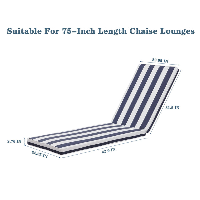 Outdoor Chaise Lounge Chair Set With Cushions, Five - Position Adjustable Aluminum Recliner, All Weather For Patio, Beach, Yard, Pool - Gray / Blue White Stripes