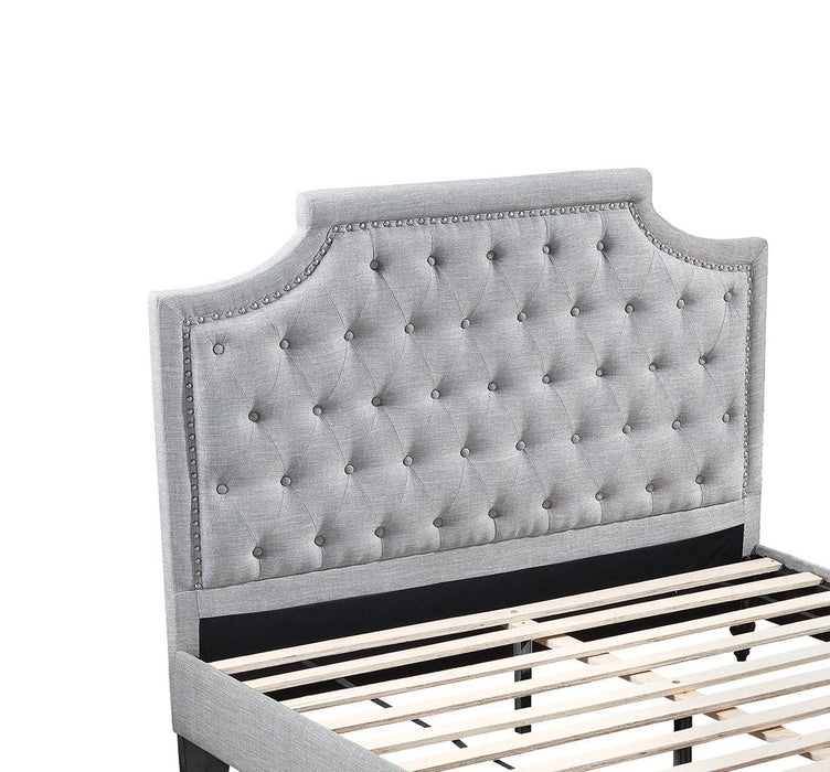 Grey Polyfiber American Traditional 1 Pieces Queen Size Bed Only Button Tufted Headbaord Footboard Bedroom Furniture