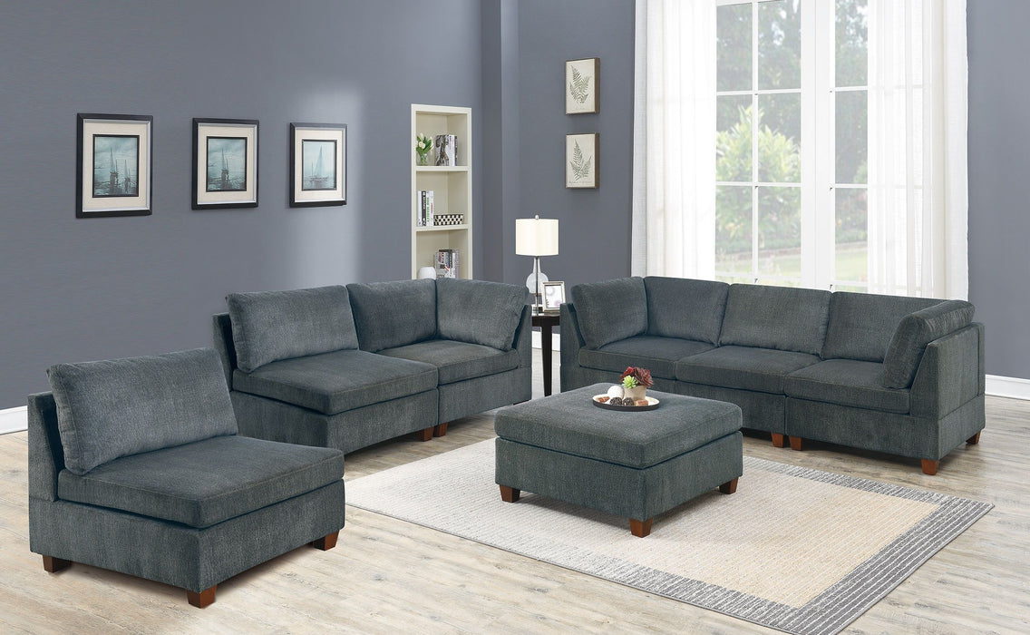 Living Room Furniture Gray Chenille Modular Sectional 7 Piece Set Modular Sofa Set Couch 3 Corner Wedge 3 Armless Chairs And 1 Ottoman Plywood