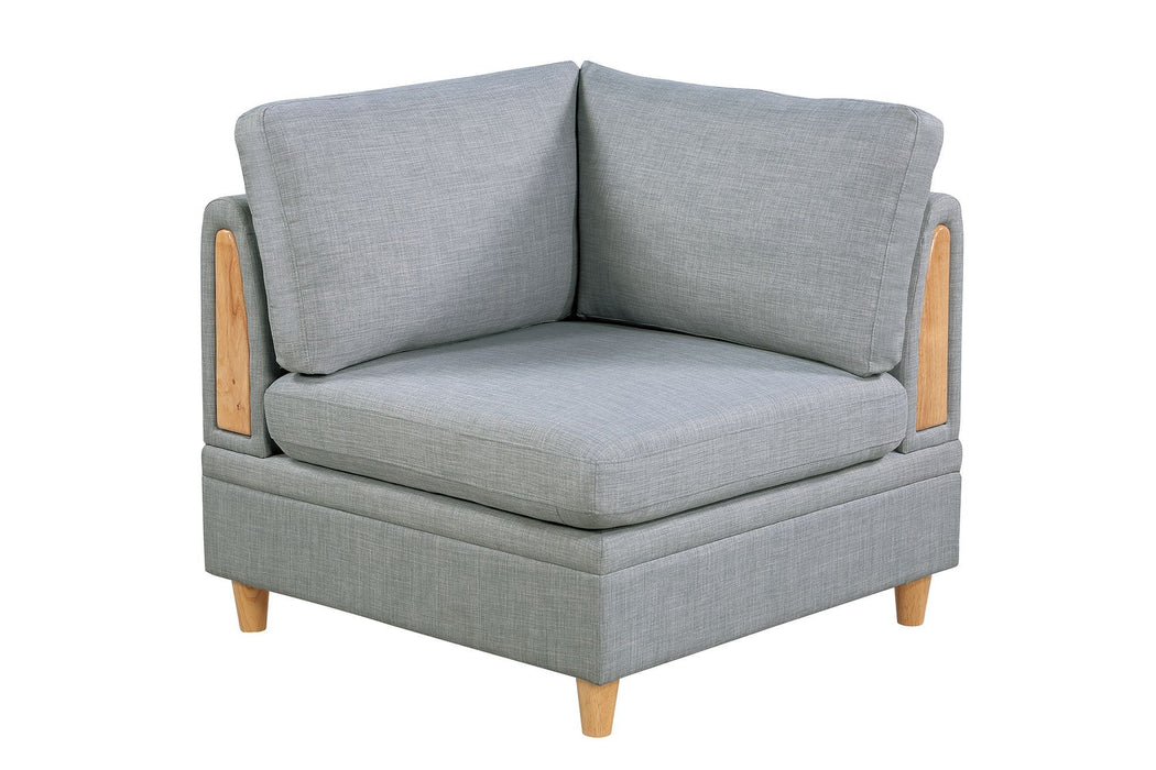 Living Room Furniture Corner Wedge Light Gray Dorris Fabric 1 Piece Cushion Wedge Sofa Wooden Legs