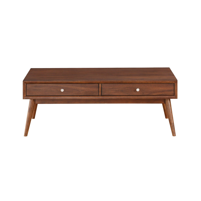 Retro Modern Style 1 Piece Coffee Table With 2X Drawers Brown Finish Living Room Furniture Walnut Veneer Wooden Furniture