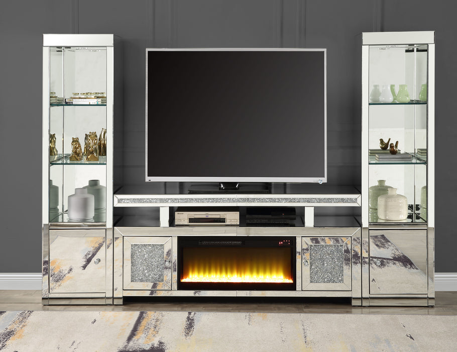 Acme Noralie TV Stand With Fireplace Mirror & Faux Diamonds