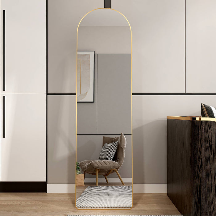 The 1 St Generation Of Floor Mounted Full Length Mirrors, Aluminum Alloy Metal Frame Arched Wall Mirror, Bathroom Makeup Mirror, Bedroom Porch, Wall Mounted, Gold