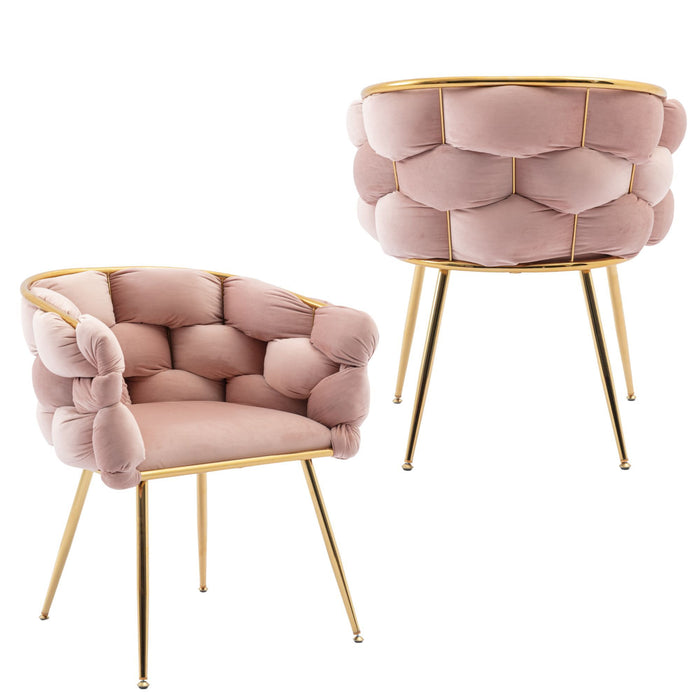Luxury Modern Simple Leisure Velvet Single Sofa Chair Bedroom Lazy Person Household Dresser Stool Manicure Table Back Chair Pink (Set of 2)