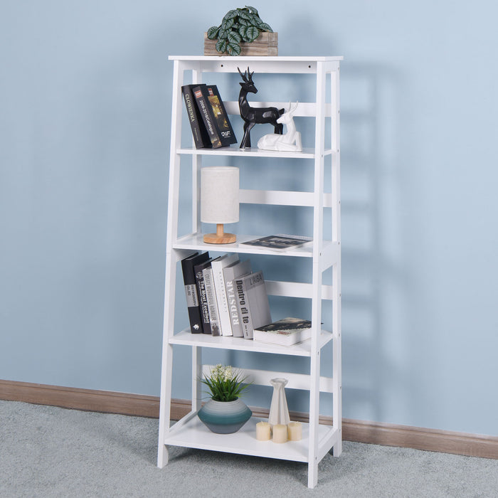 Basics Modern 5-Tier Ladder Wooden Shelf Organizer, White 13.7" D X 23.6" W X 58.1" H