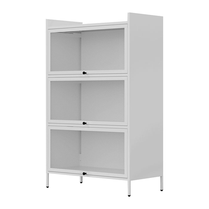 White 3 - Tier Buffet Cabinet: Detachable, Folding Mesh Doors, Sturdy Steel Construction With Excellent Load - Bearing Capacity