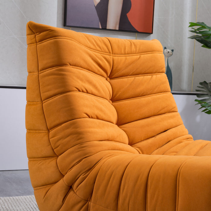Swivel And Rocking Velvet Recliner, Reclining Chair With Adjustable Footrest And Side Pocket - Orange