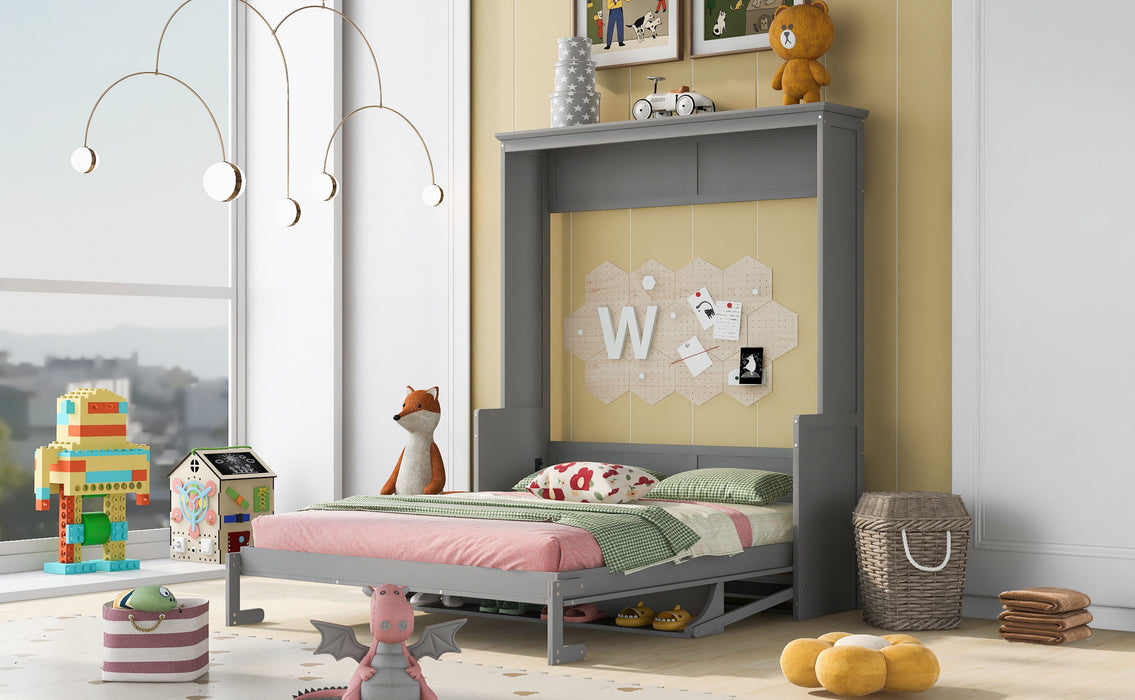 Queen Size Murphy Bed With A Shelf, Gray